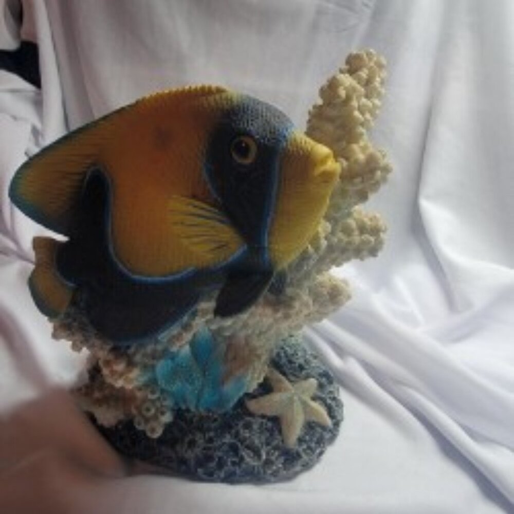 Vintage Resin Angelfish on Coral Figurine | Saltwater Coastal Decor